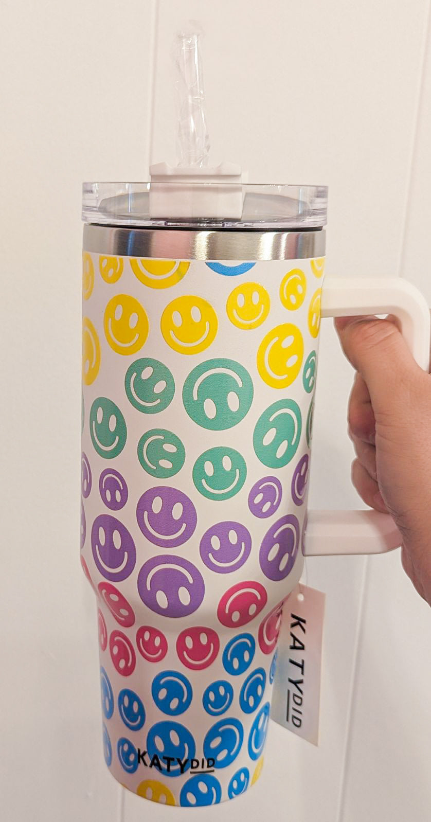 Pastel Happy Face Tumbler with Handle 40oz