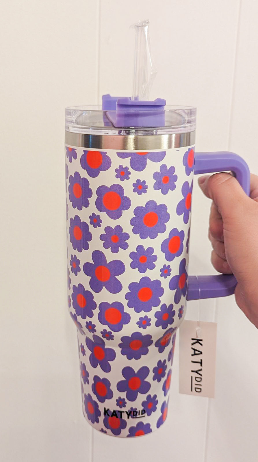 Lilac Floral Tumbler with Handle 40oz