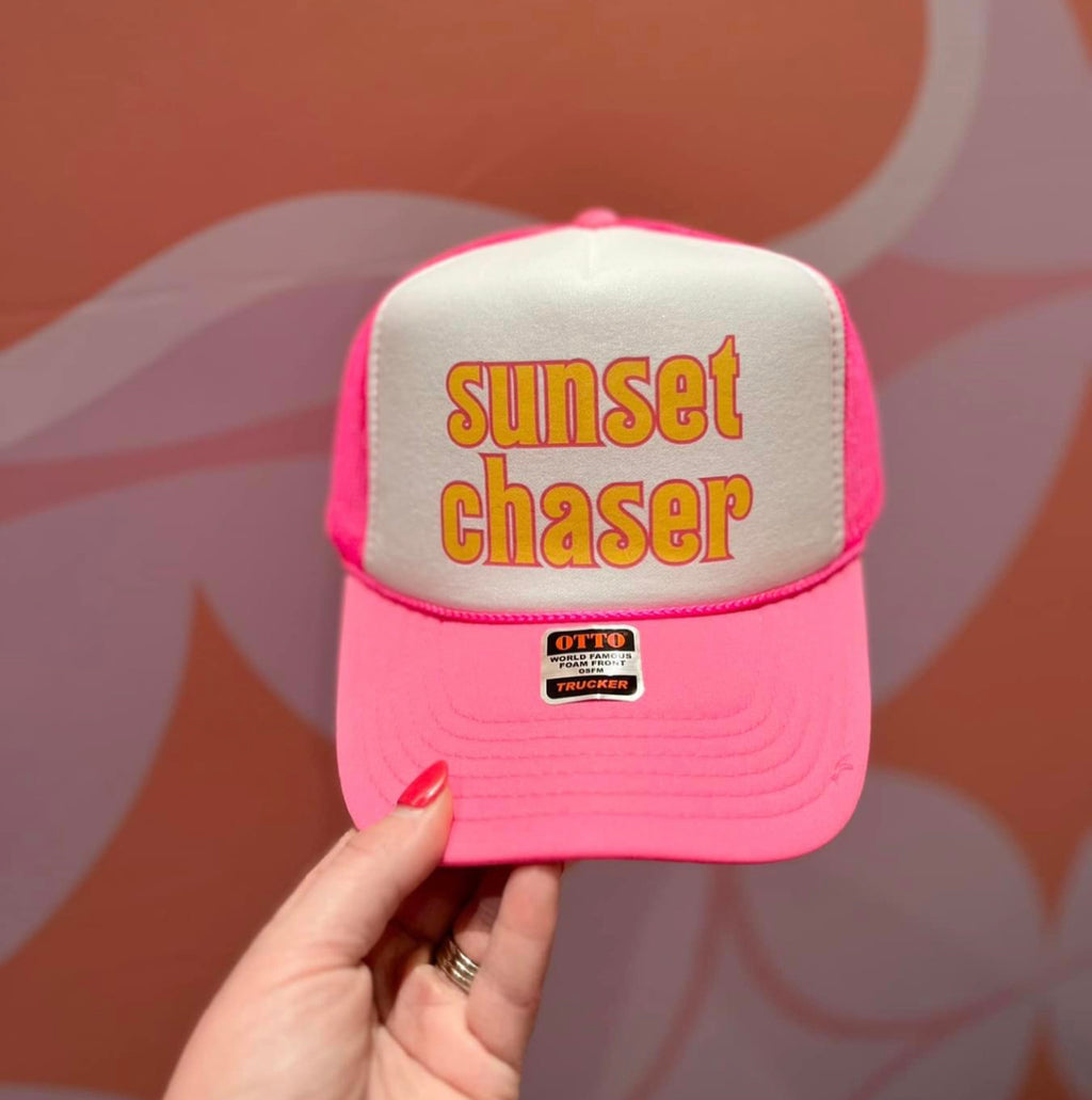 Sunset Chaser Neon Pink & White Trucker Hat