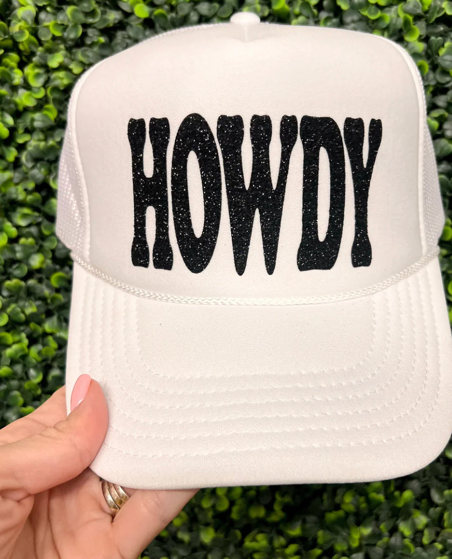 Howdy Glitter Cream Trucker Hat