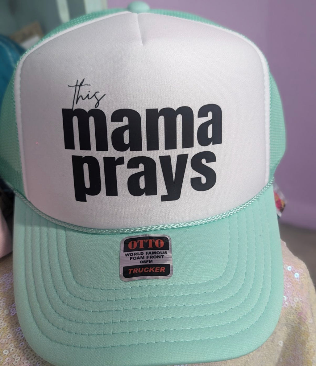 This Mama Prays Mint & White Trucker Hat