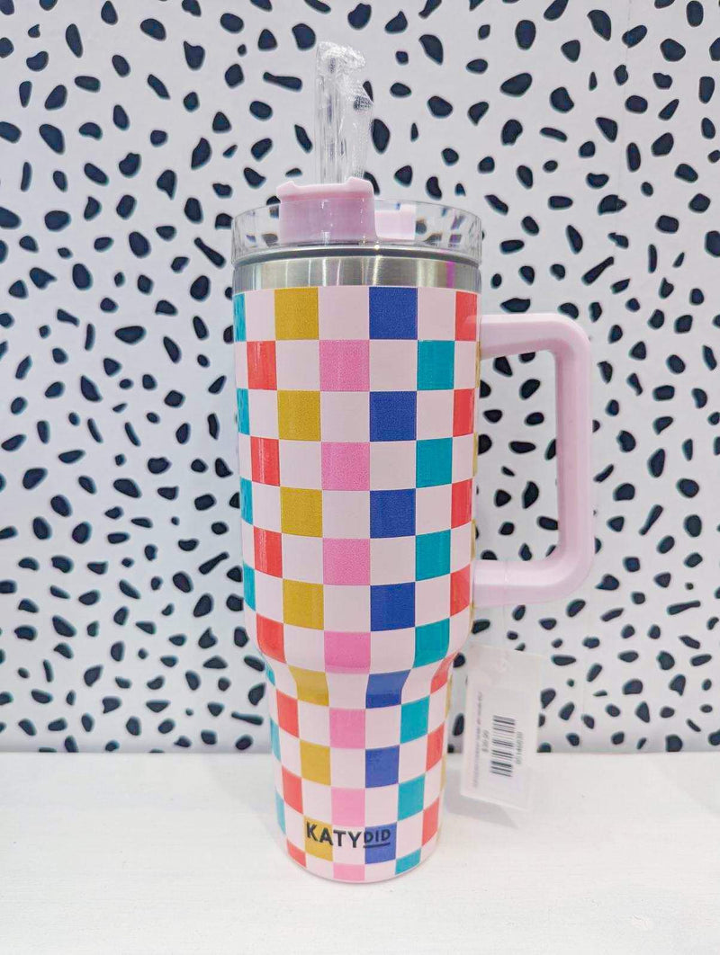 Multicolored Checkered Tumbler with Handle 40oz