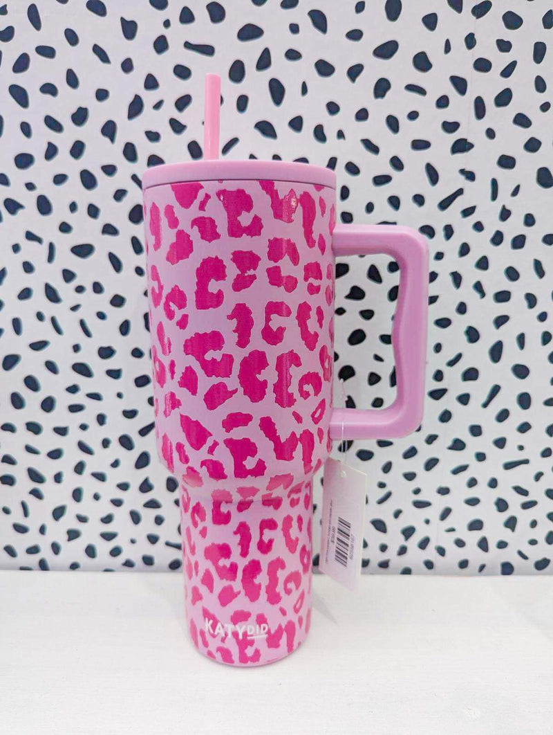 Light Pink Leopard Tumbler with Handle 38oz