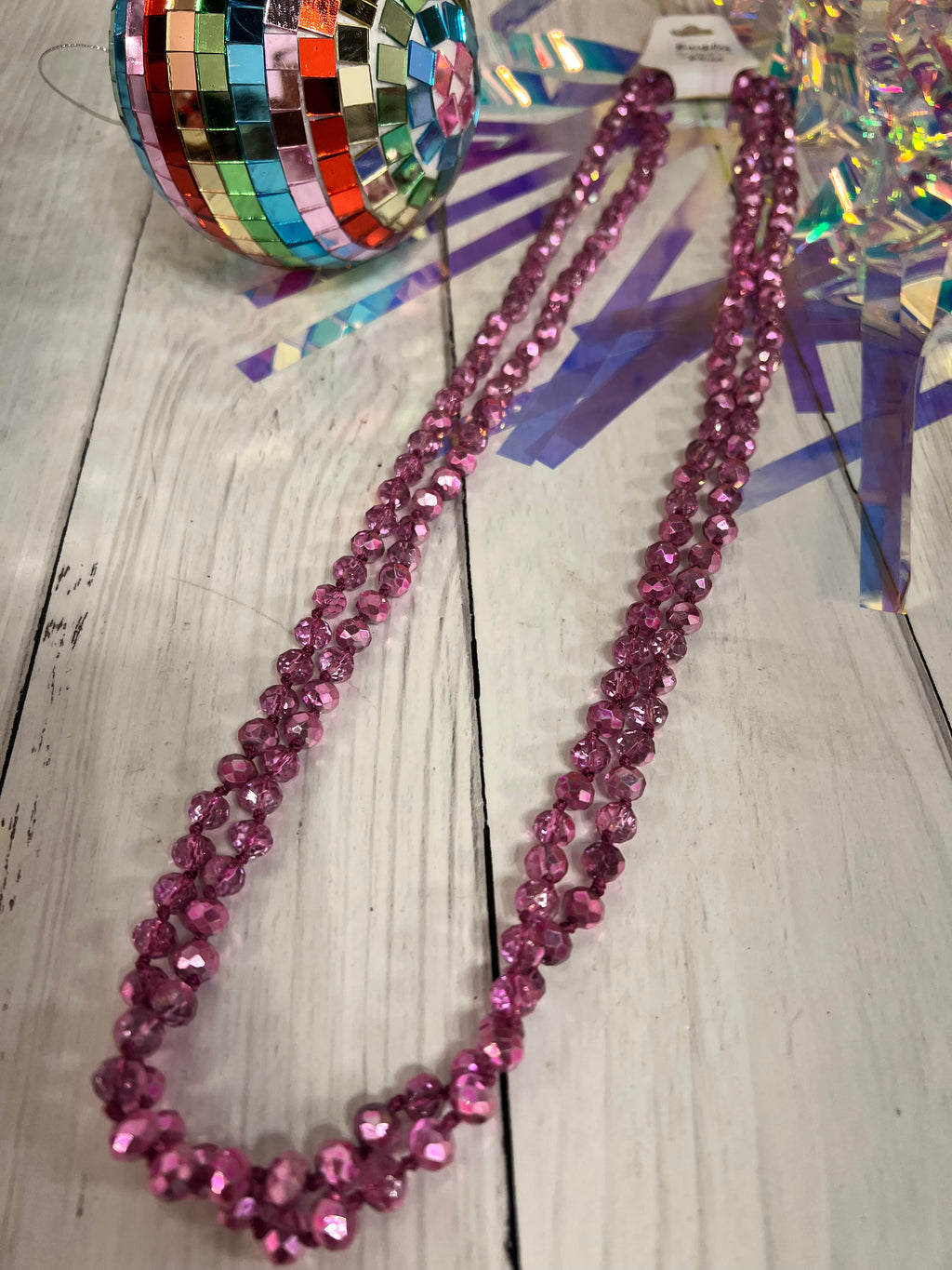 Metallic Pink - Beaded Necklace 60"