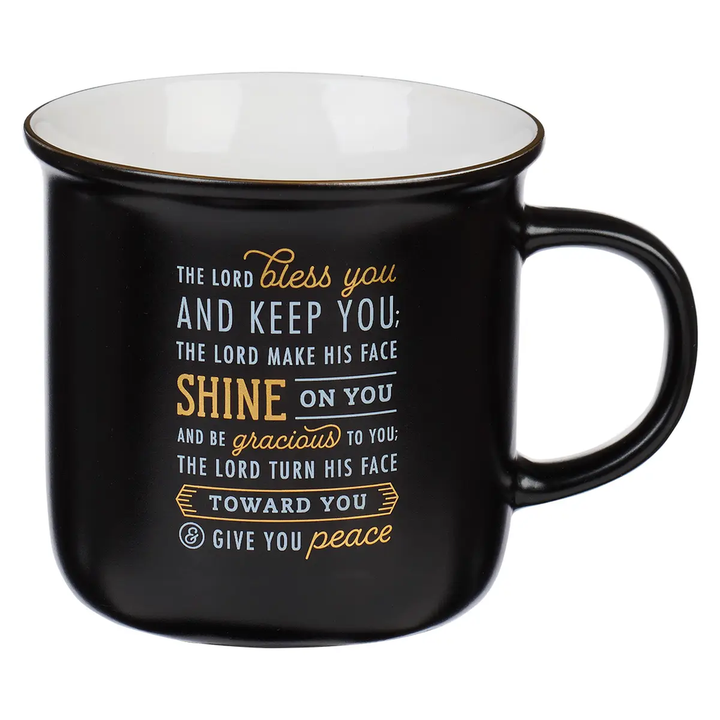 Bless You and Keep You Black and Gold Camp-Style Mug