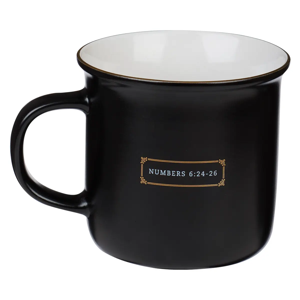 Bless You and Keep You Black and Gold Camp-Style Mug