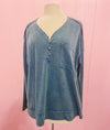 Feeling Good - Denim - Buttoned Mineral Wash Long Sleeve Top