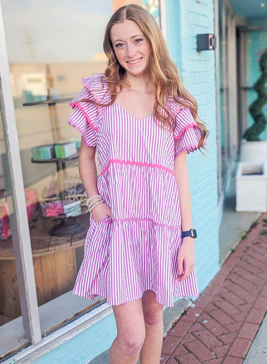 Sweet in the Springtime Lilac Pink Stripe Dress