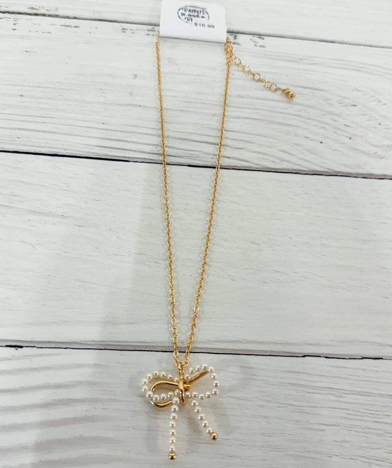 Full of Grace Pearl Bow Gold Necklace