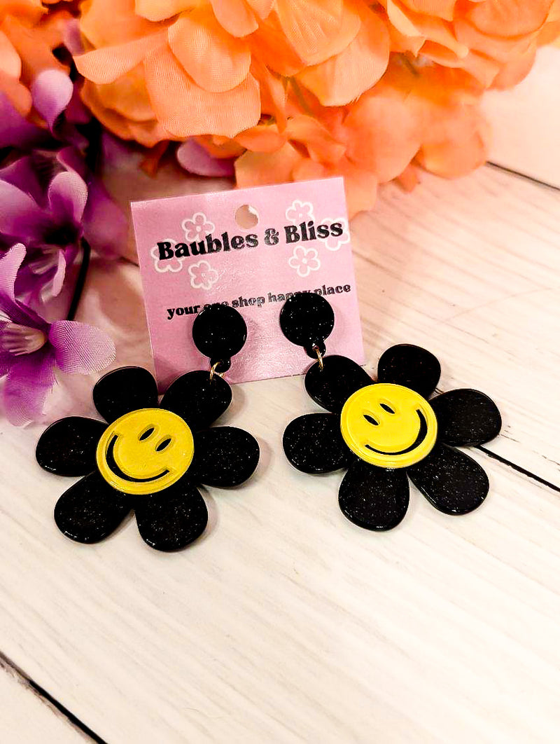 Can't Help But Smile Black Daisy Earrings