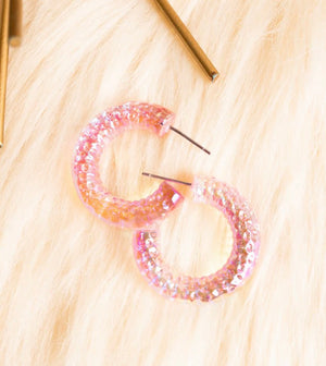 Shimmering Sass Pink Acrylic Hoop Earrings