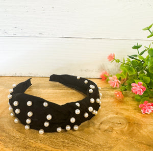 Full of Class Pearl Accent Black Headband