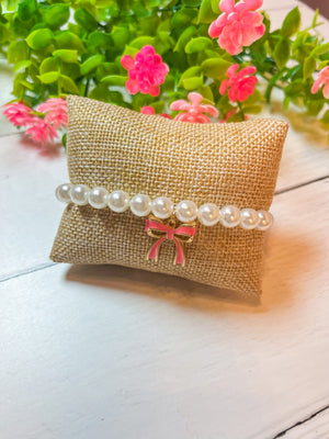 Pink Bow Pearl Bracelet