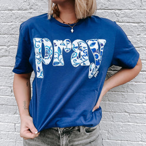 Pray Floral Blue Tee