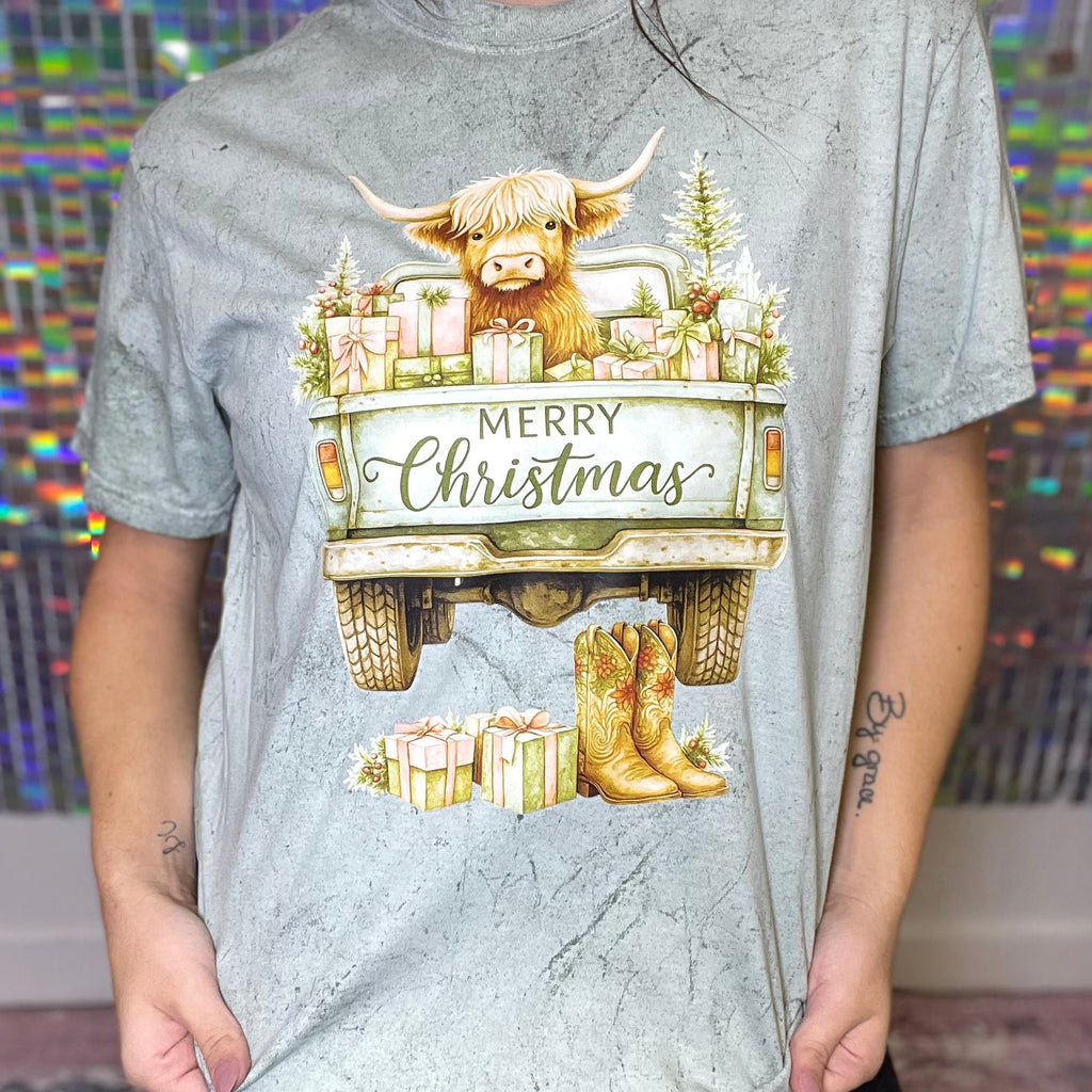 Highland Cow Merry Christmas Graphic Tee
