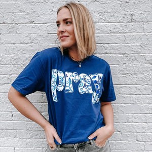 Pray Floral Blue Tee