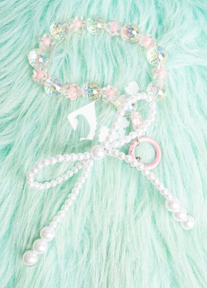 Coquette Cutie Pearl & Pink Bow Beaded Bracelet Keychain