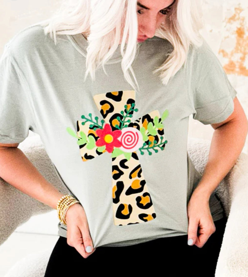 PREORDER Leopard Cross Comfort Colors Tee