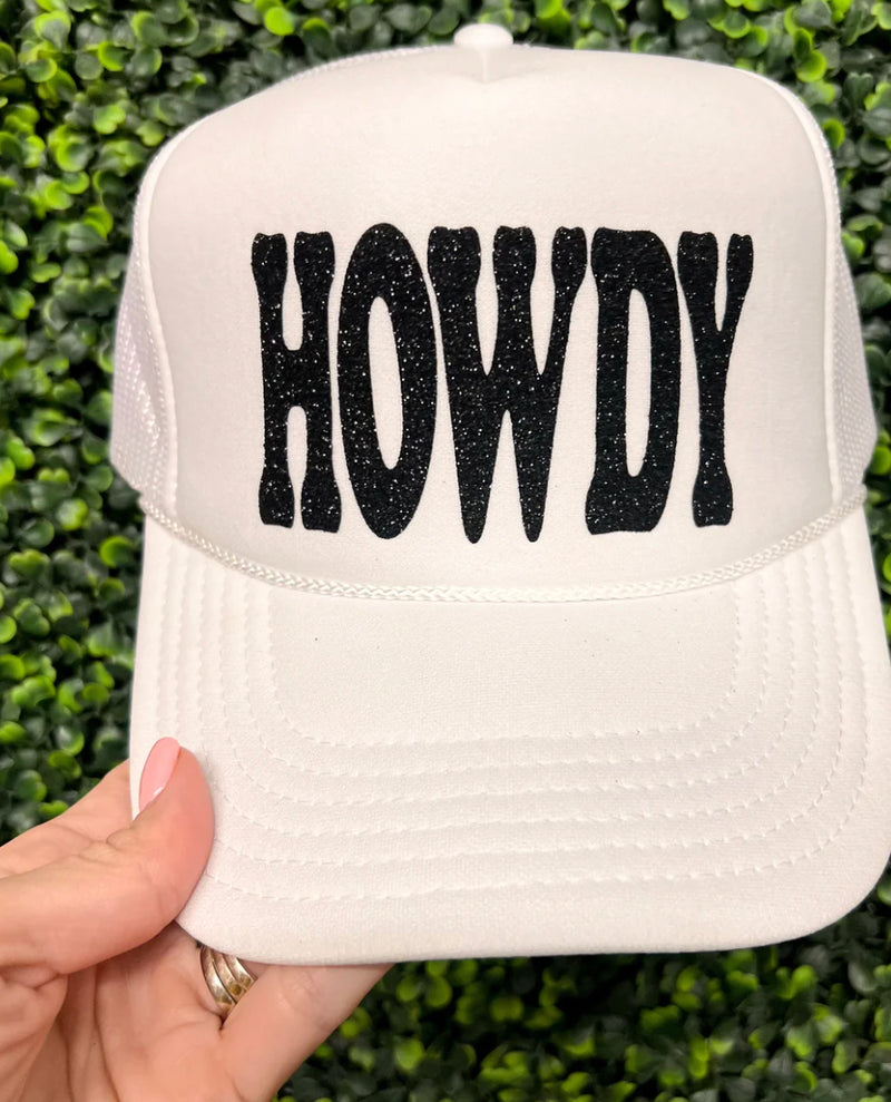 Howdy Glitter Cream Trucker Hat
