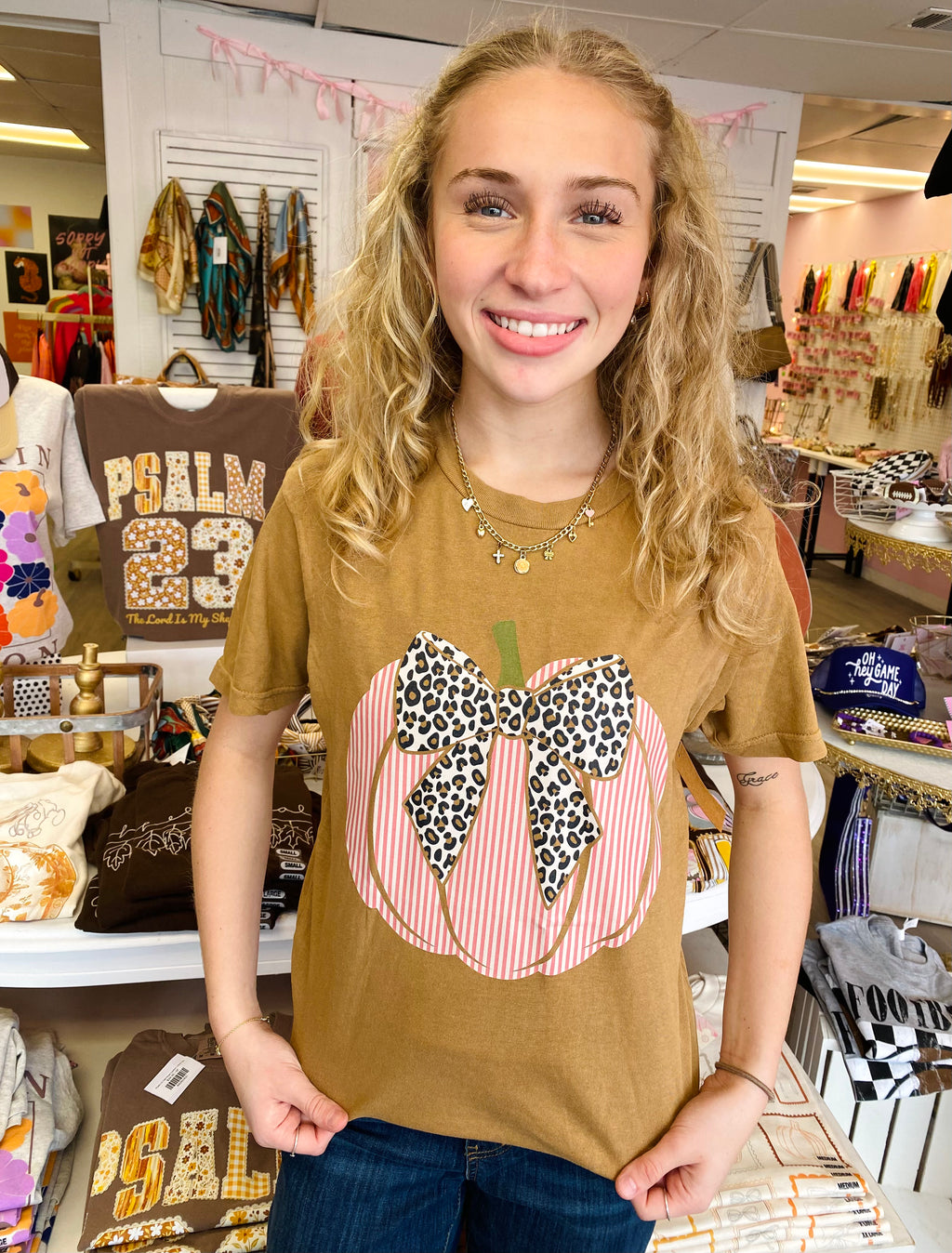 Seersucker Pumpkin Camel Mineral Wash Tee