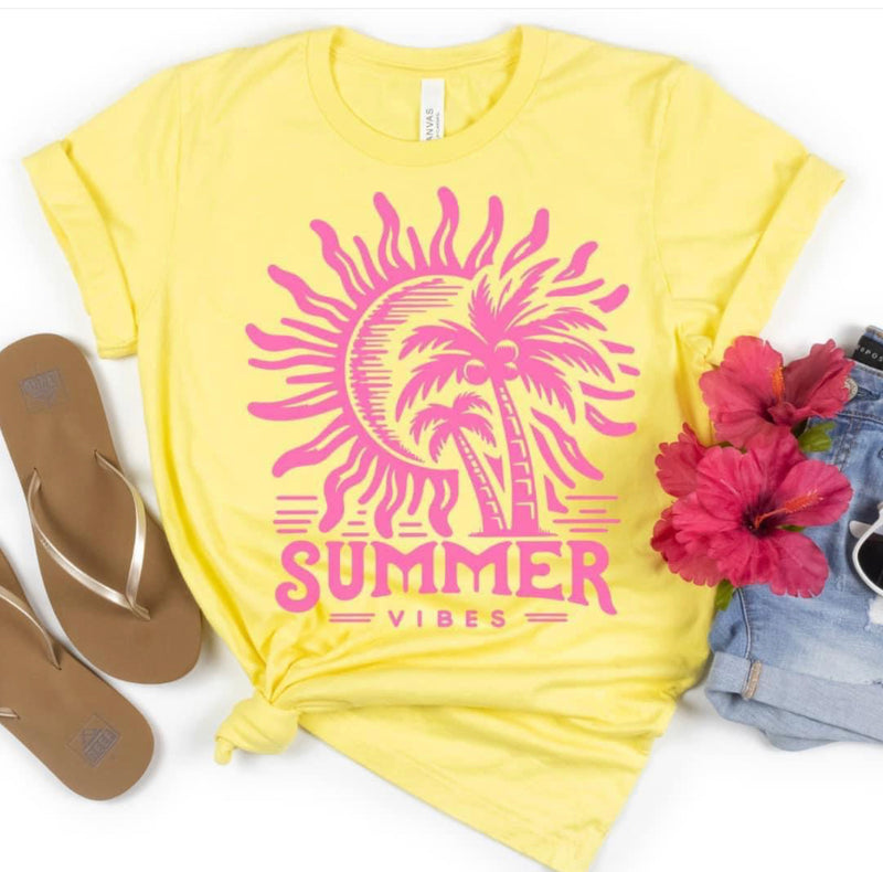 Summer Vibes Pink & Yellow Tee