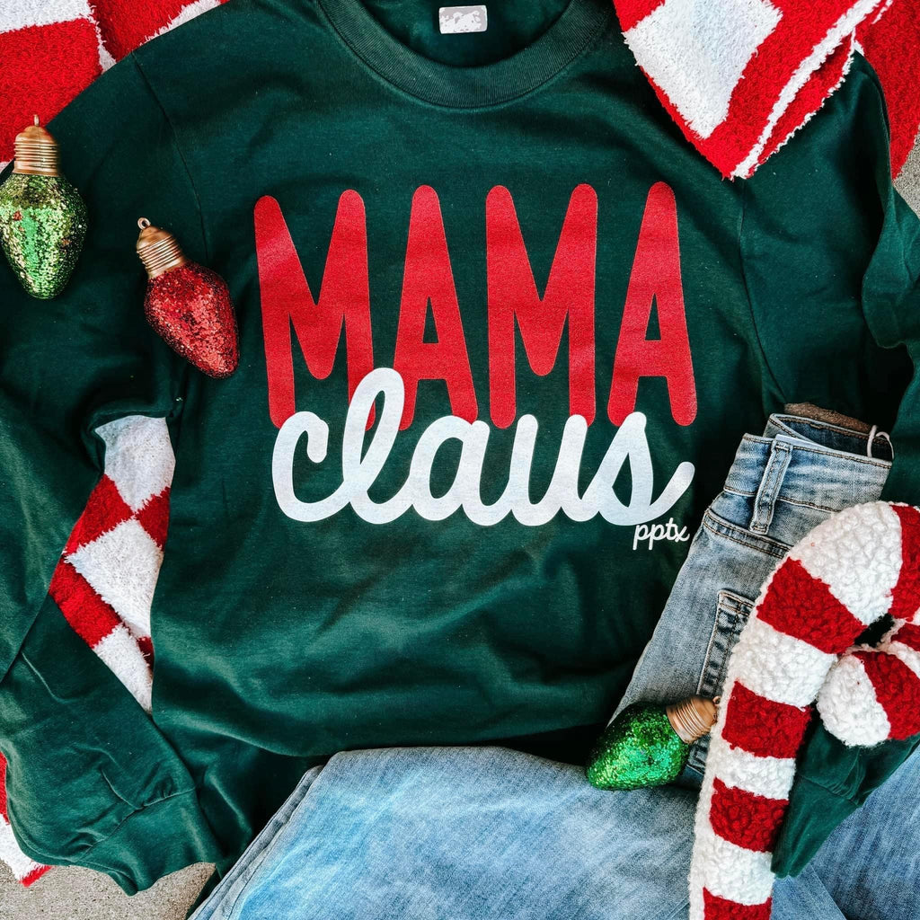 PREORDER Mama Claus Glitter Long Sleeve Tee