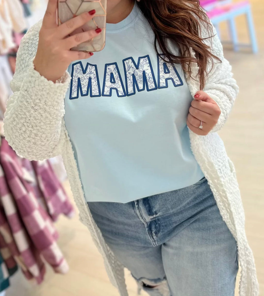 Faux Embroidered Floral Mama Tee
