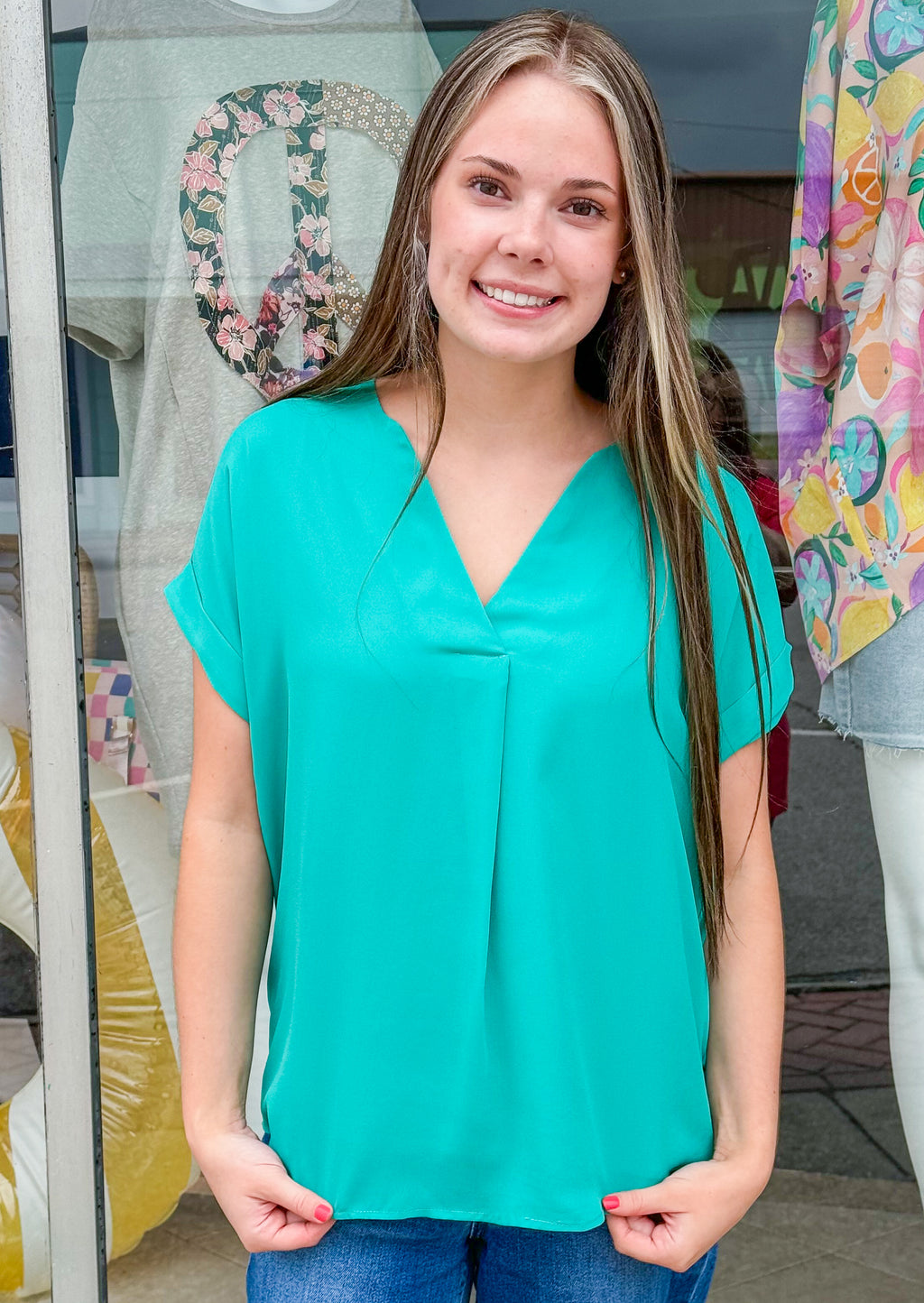 Whitney Woven Blouse in Turquoise