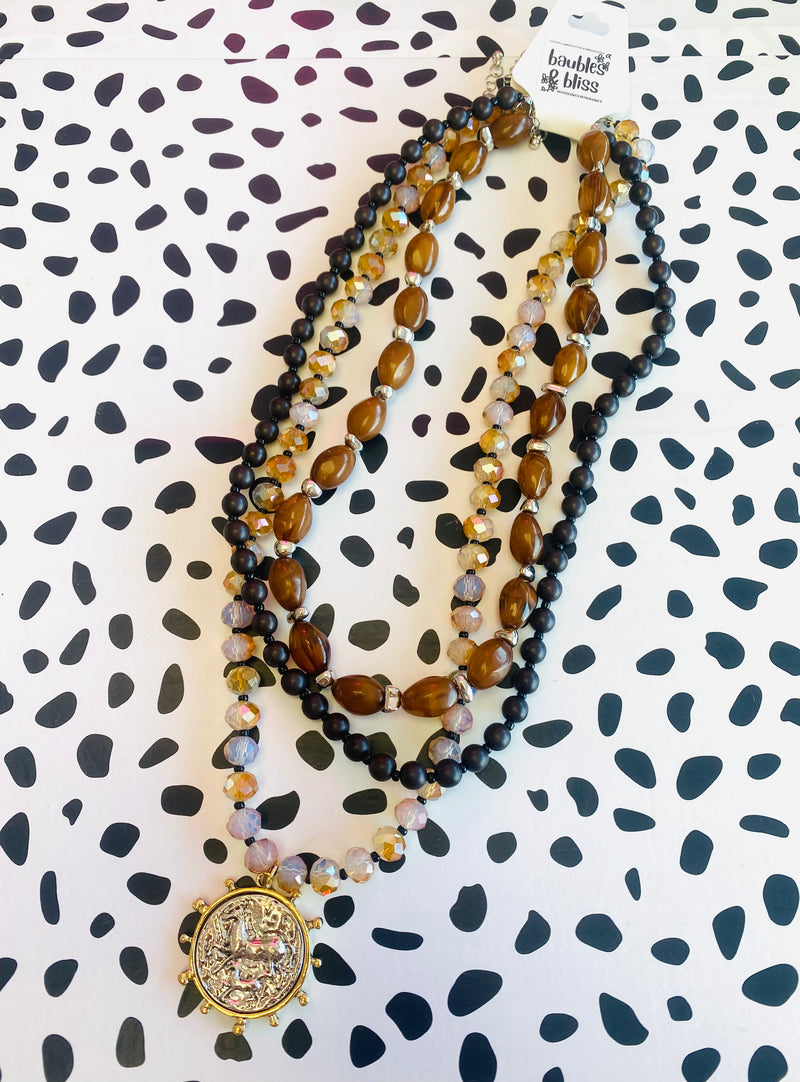 Sophisticated Style Three Strand Layered Pendant Necklace