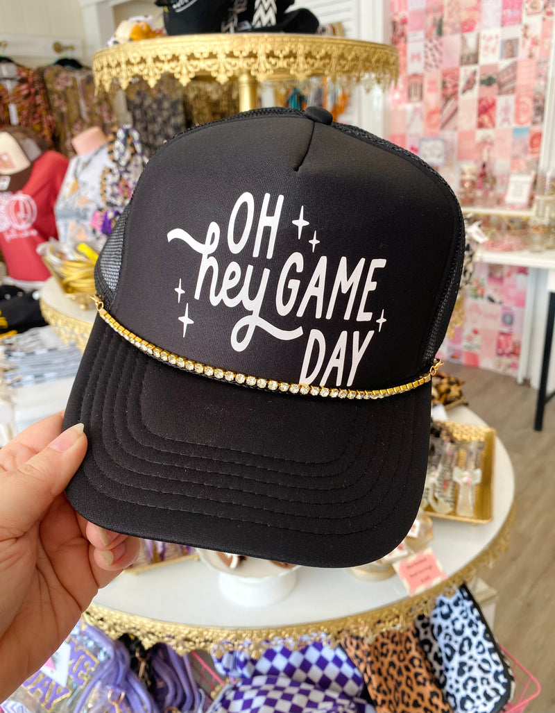 Oh Hey Game Day Trucker Hat with Bling Chain