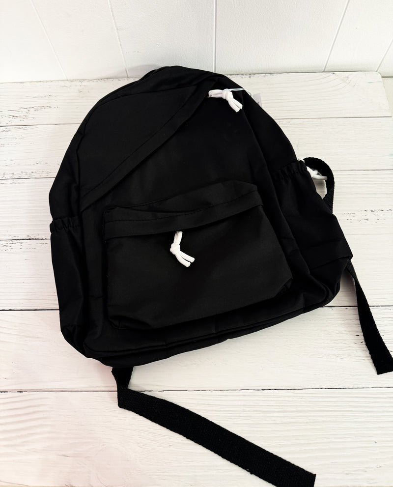 Solid Black Nylon Backpack