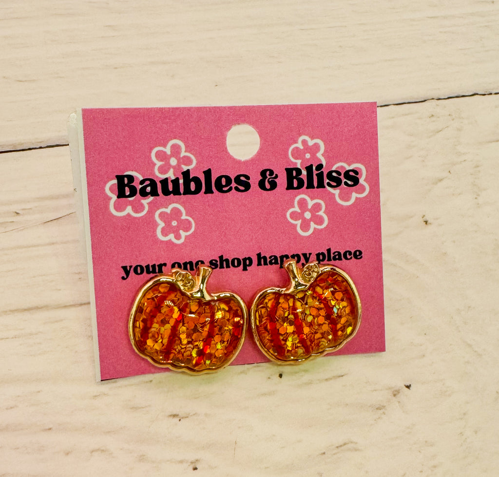 Glitter Pumpkin Stud Earrings