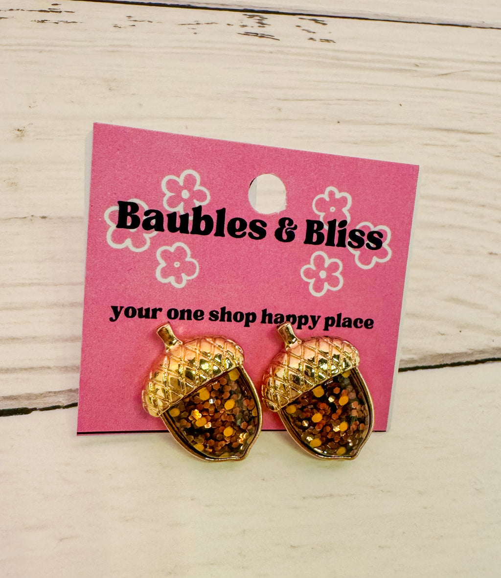 Glitter Acorn Earrings