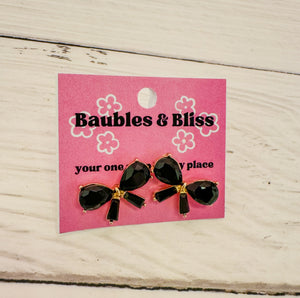 Black Bling Bow Stud Earrings