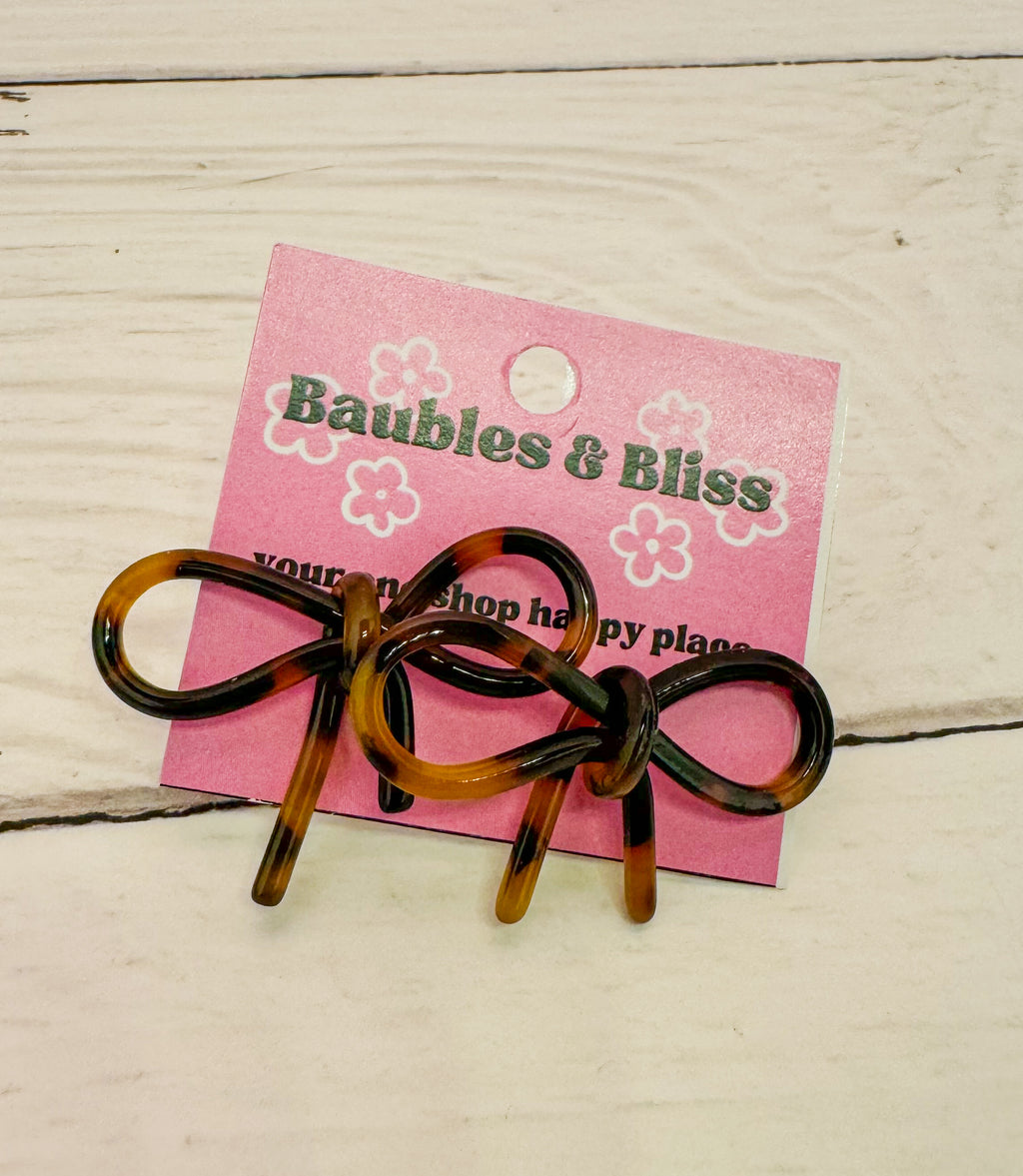 Tortoise Shell Big Bow Stud Earrings