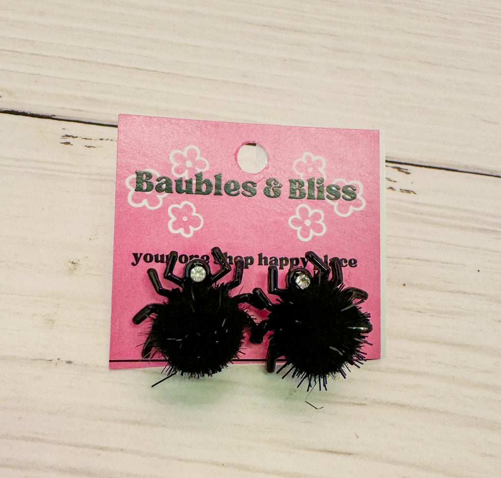 Spider Pom Pom Stud Earrings