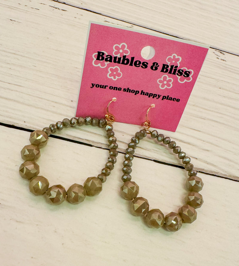 Neutral Style Taupe Beaded Loop Earrings