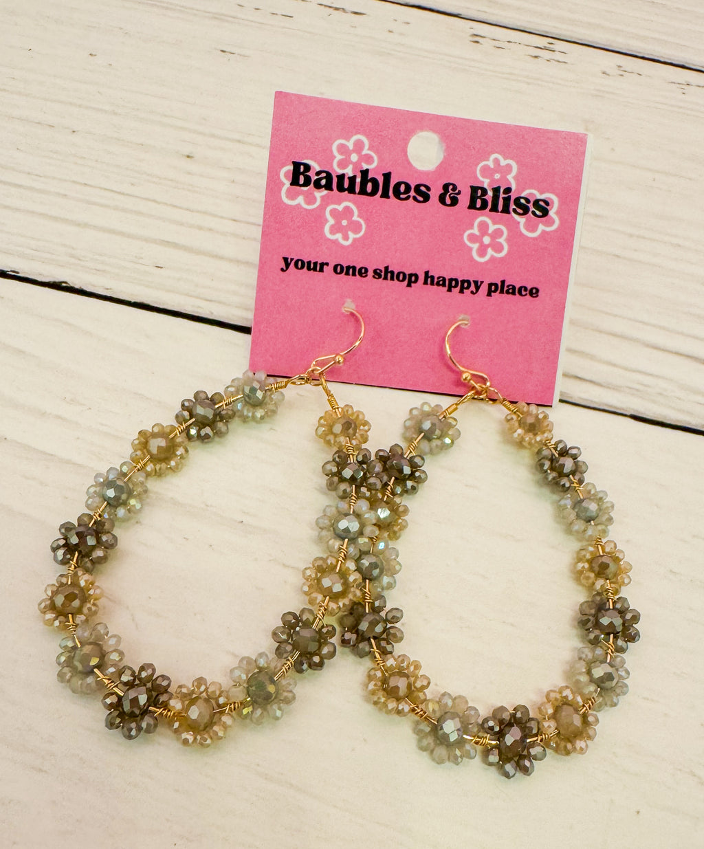 Muted Floral Loop Beaded Earrings