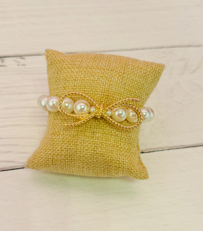 It's A Girl Thing Bow Accent Pearl Bracelet