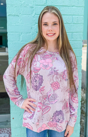 Falling For You Mauve Floral Long Sleeve Top