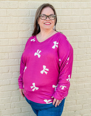 Bow-tiful Style Magenta Long Sleeve Lightweight Top