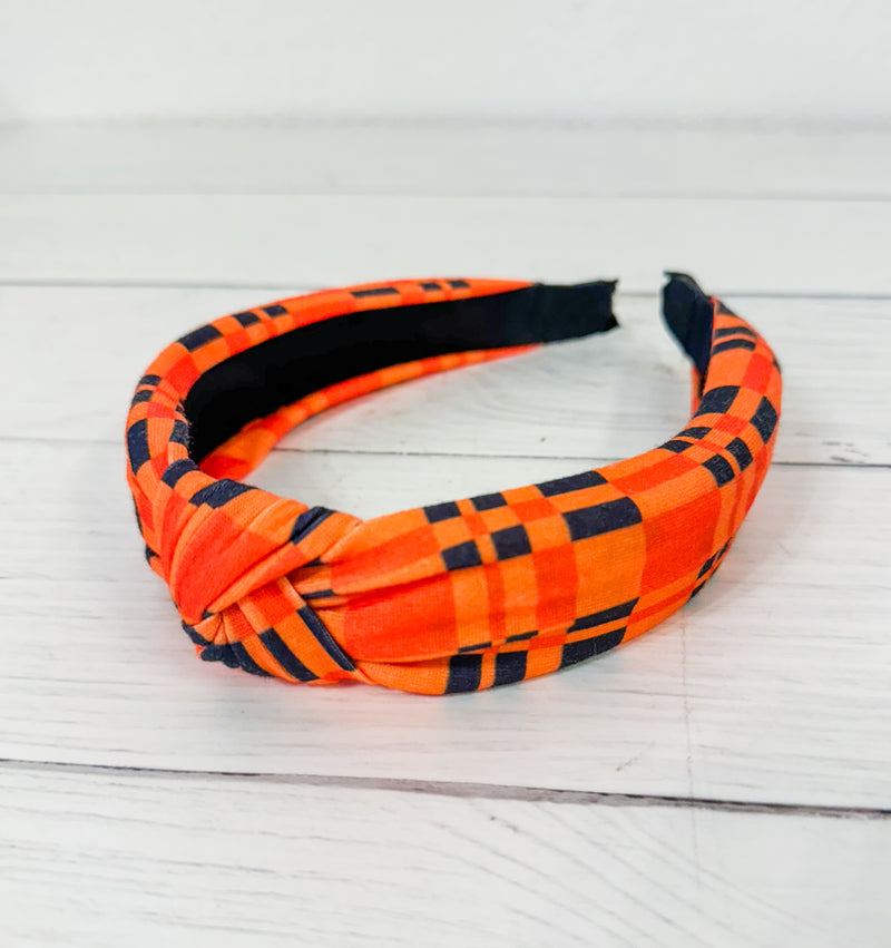 Orange & Black Halloween Plaid Headband