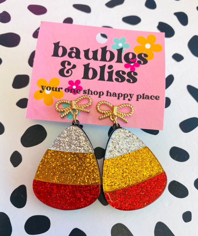 Candy Corn Cutie Bow Stud Earrings
