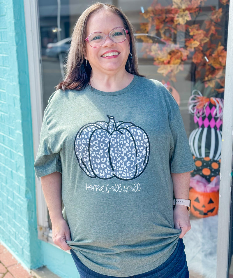 Happy Fall Y'all Leopard Pumpkin Tee