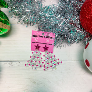 Pop of Pink Glitter Tree Earrings