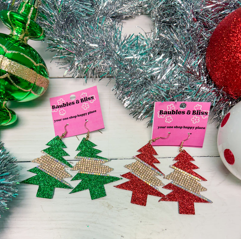 Festive Forest Glitter Tree Earrings