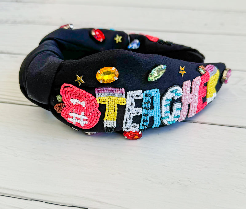 Number One Teacher Bling Beaded Headband