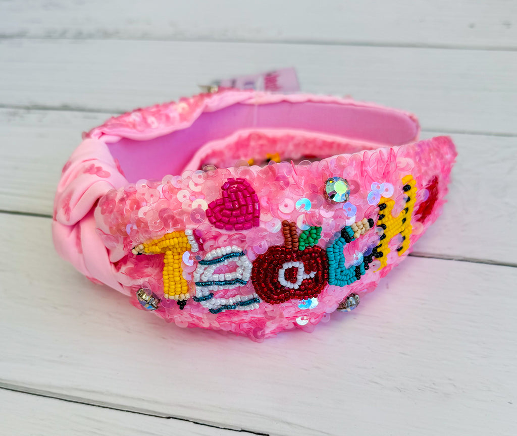 Pink Teach Bling Beaded Headband