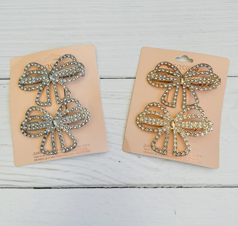 Sparkle & Shine Bling Bow Hair Clip Set of 2