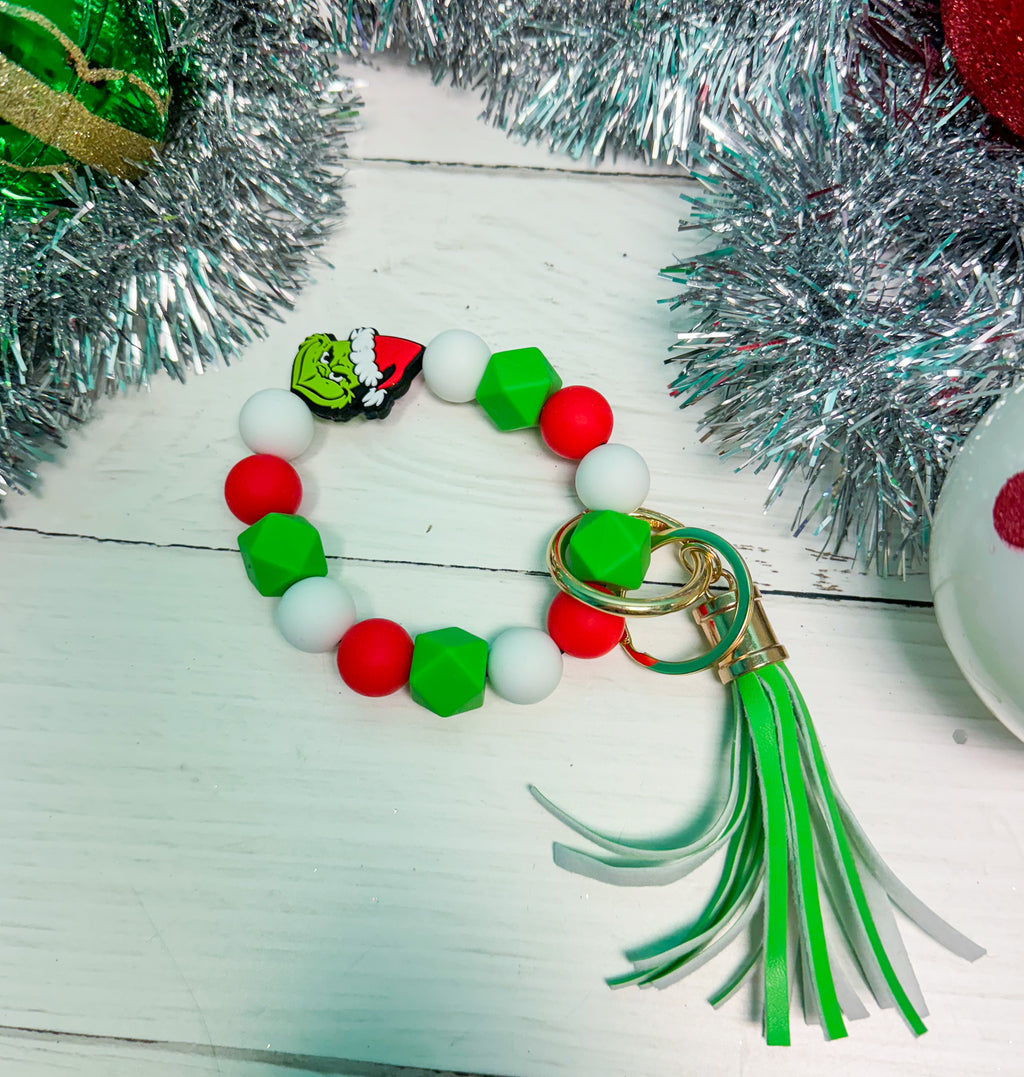 Mr. Grinch Silicone Beaded Keychain